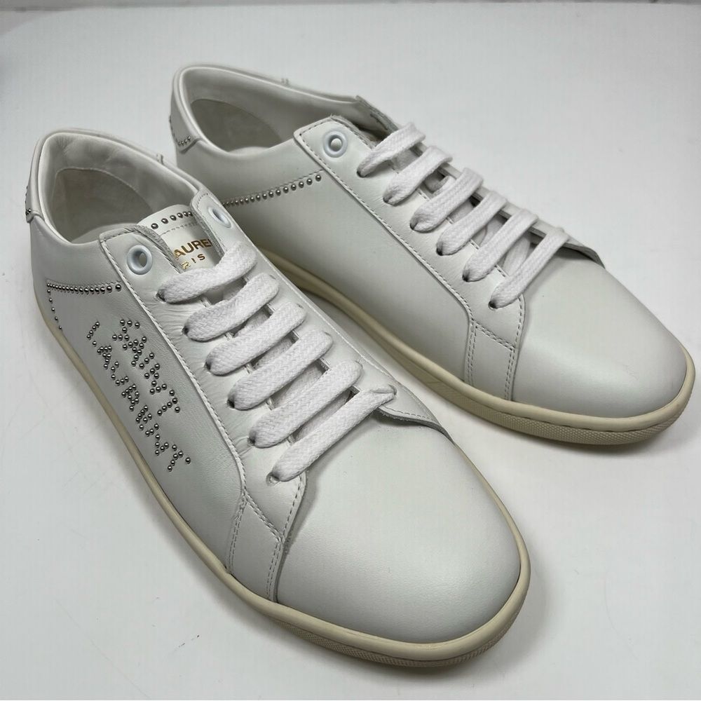 Saint Laurent SL-80 Low Optic White Studded Sneakers Size 37 6.5US